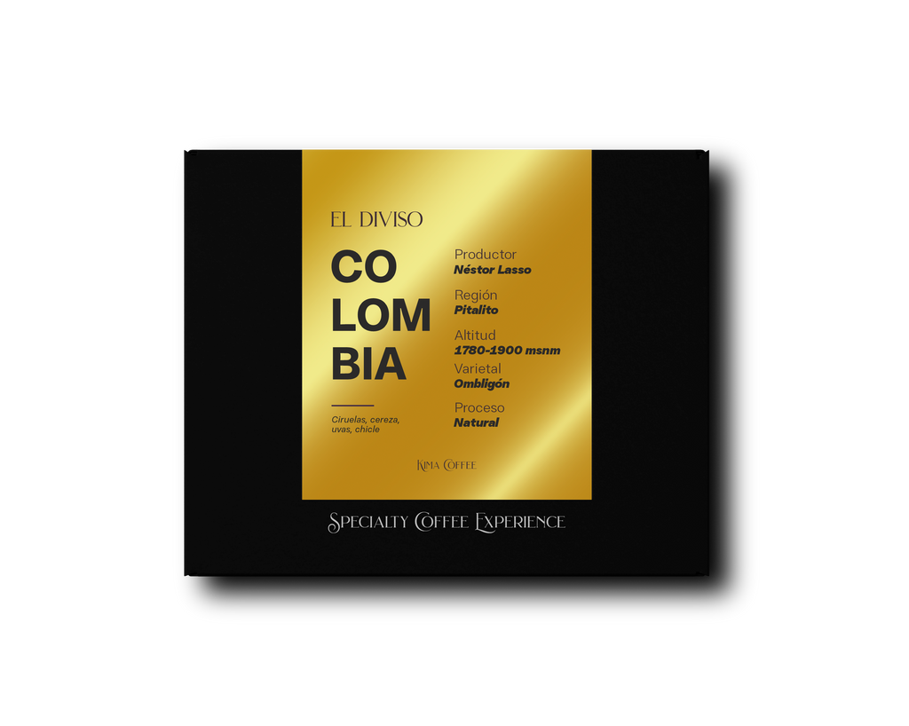 Caja negra de café, café de Colombia, finca el diviso producido por Néstor lasso en la región de pitalito,
Cultivado entre 1780 y 1900 metros sobre el nivel del mar, varietal Ombligon, proceso natural con notas ciruela, cerezas, uvas y chicle 