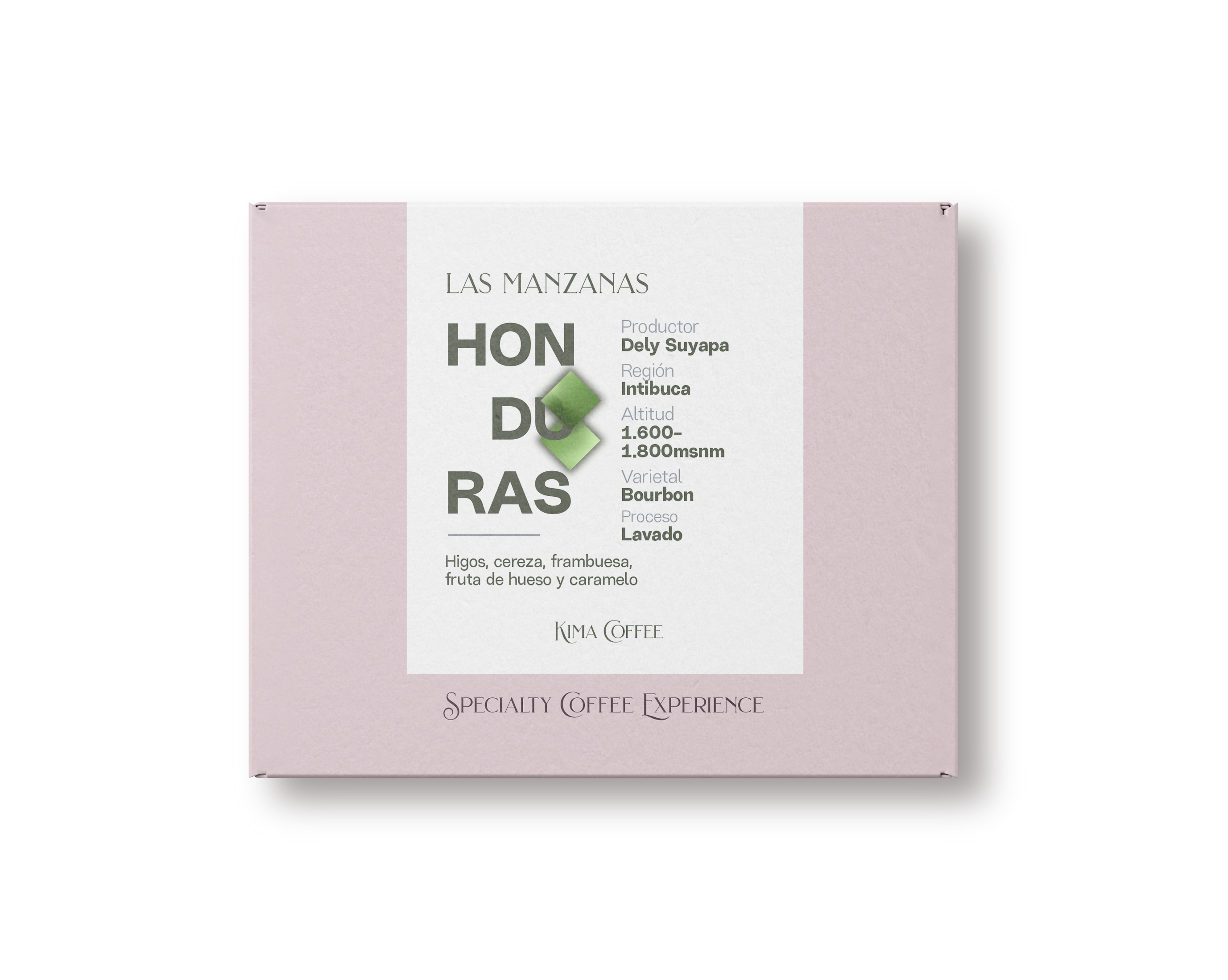 Cájar Rosa de café de kima coffee,
Café de Honduras, finca las manzanas producido por Dely Suyapa en la región de Intibuca, cultivado entre 1600 y 1800 metros sobre el nivel del mar, varietal bourbon, proceso lavado con notas a Higos, cereza, frambuesa, fruta de hueso y caramelo.